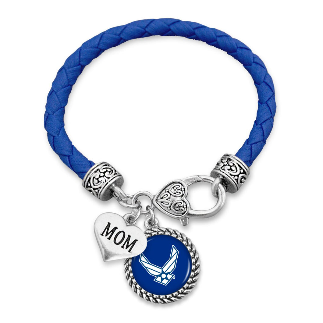 U.S. Air Force Mom Accent Charm Leather Bracelet