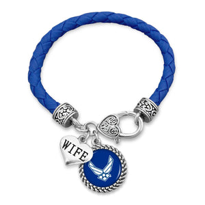 U.S. Air Force Wife Accent Charm Leather Bracelet