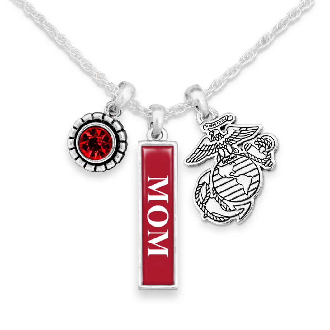 U.S. Marines Triple Charm Necklace with Vertical Mom Pendant