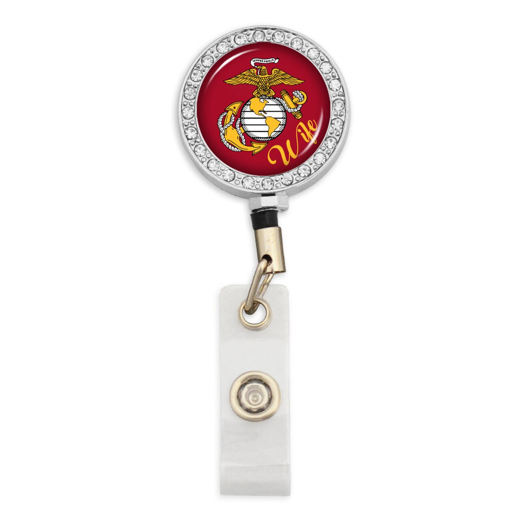 U.S. Marines Round Crystal Badge Holder for Wife