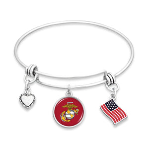 U.S. Marines Triple Charm Bracelet with Flag Accent Charm