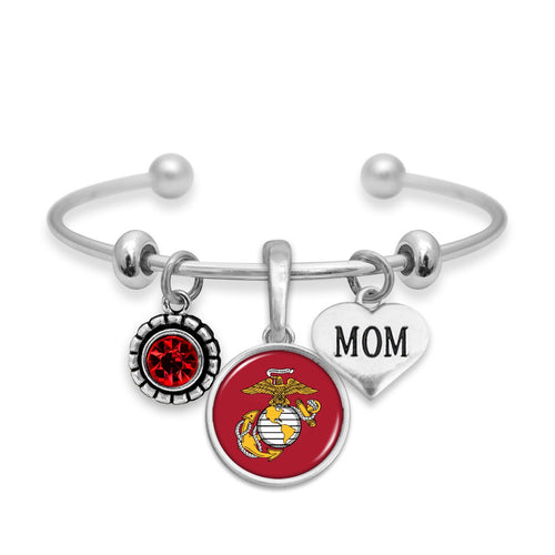 U.S. Marines Triple Charm Bracelet with Mom Accent Charm