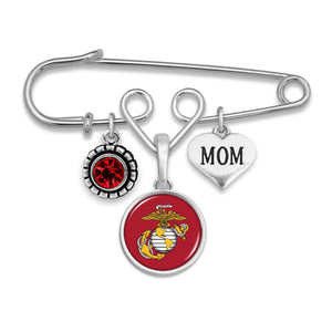 U.S. Marines Triple Charm Brooch with Mom Accent Charm
