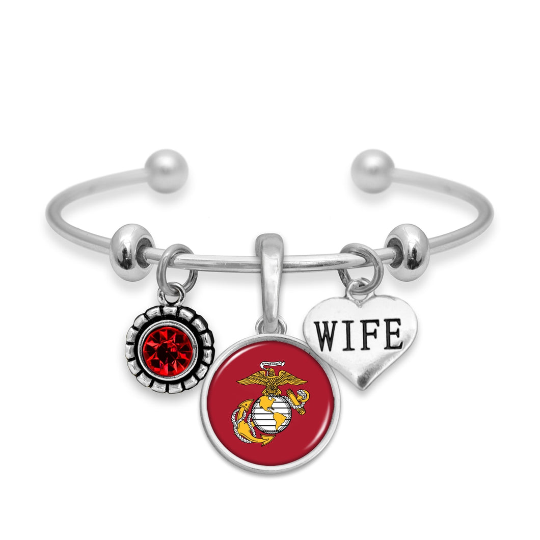 U.S. Marines Triple Charm Bracelet with Wife Accent Charm