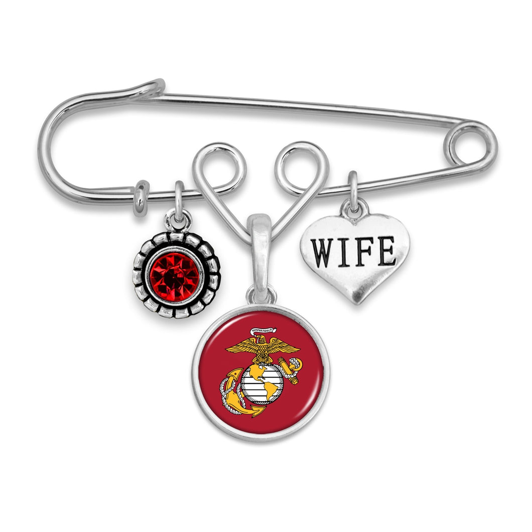 U.S. Marines Triple Charm Brooch with Wife Accent Charm