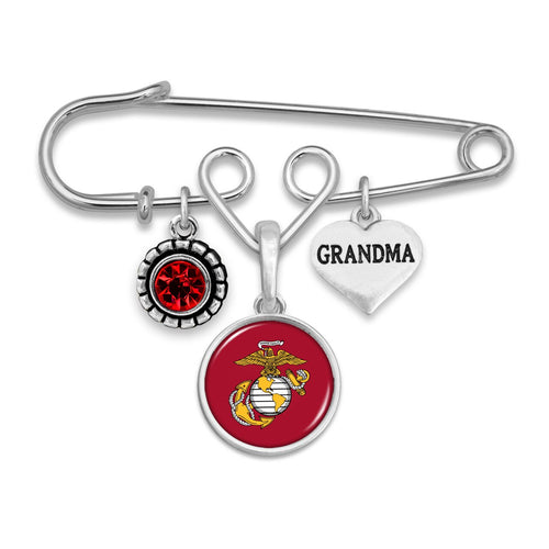 U.S. Marines Triple Charm Brooch with Grandma Accent Charm
