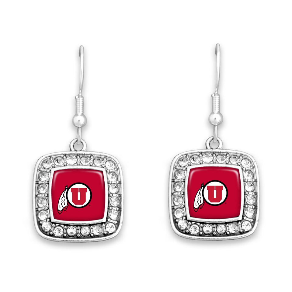 Utah Utes Square Crystal Charm Kassi Earrings