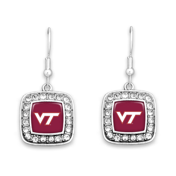 Virginia Tech Hokies Square Crystal Charm Kassi Earrings