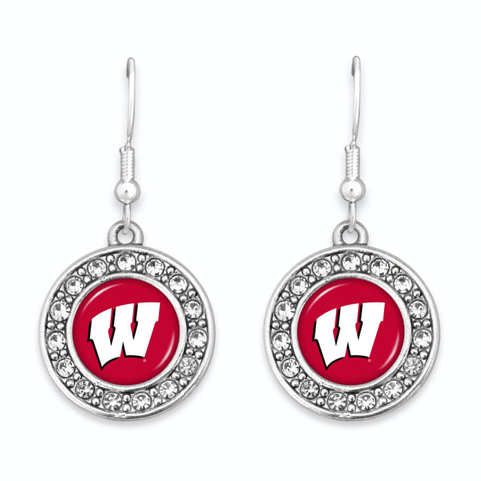 Wisconsin Badgers Abby Girl Round Crystal Earrings