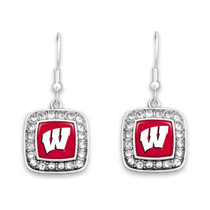 Wisconsin Badgers Square Crystal Charm Kassi Earrings