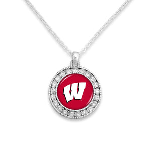Wisconsin Badgers Kenzie Round Crystal Charm Necklace