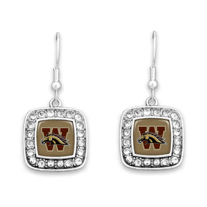 Western Michigan Broncos Square Crystal Charm Kassi Earrings