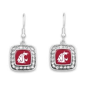 Washington State Cougars Square Crystal Charm Kassi Earrings