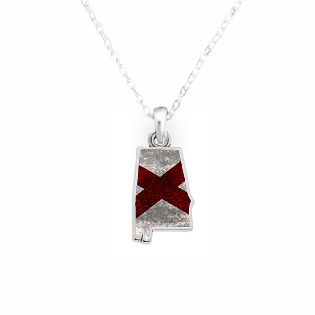 Alabama State Pride ''Flag Pattern State'' Necklace