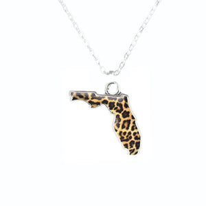 Florida State Pride ''Silver Cheetah Print State'' Necklace