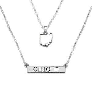 Ohio State Pride ''Silver Double Down State'' Necklace