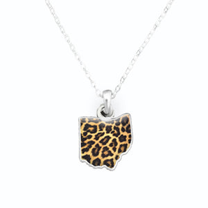 Ohio State Pride ''Silver Cheetah Print State'' Necklace