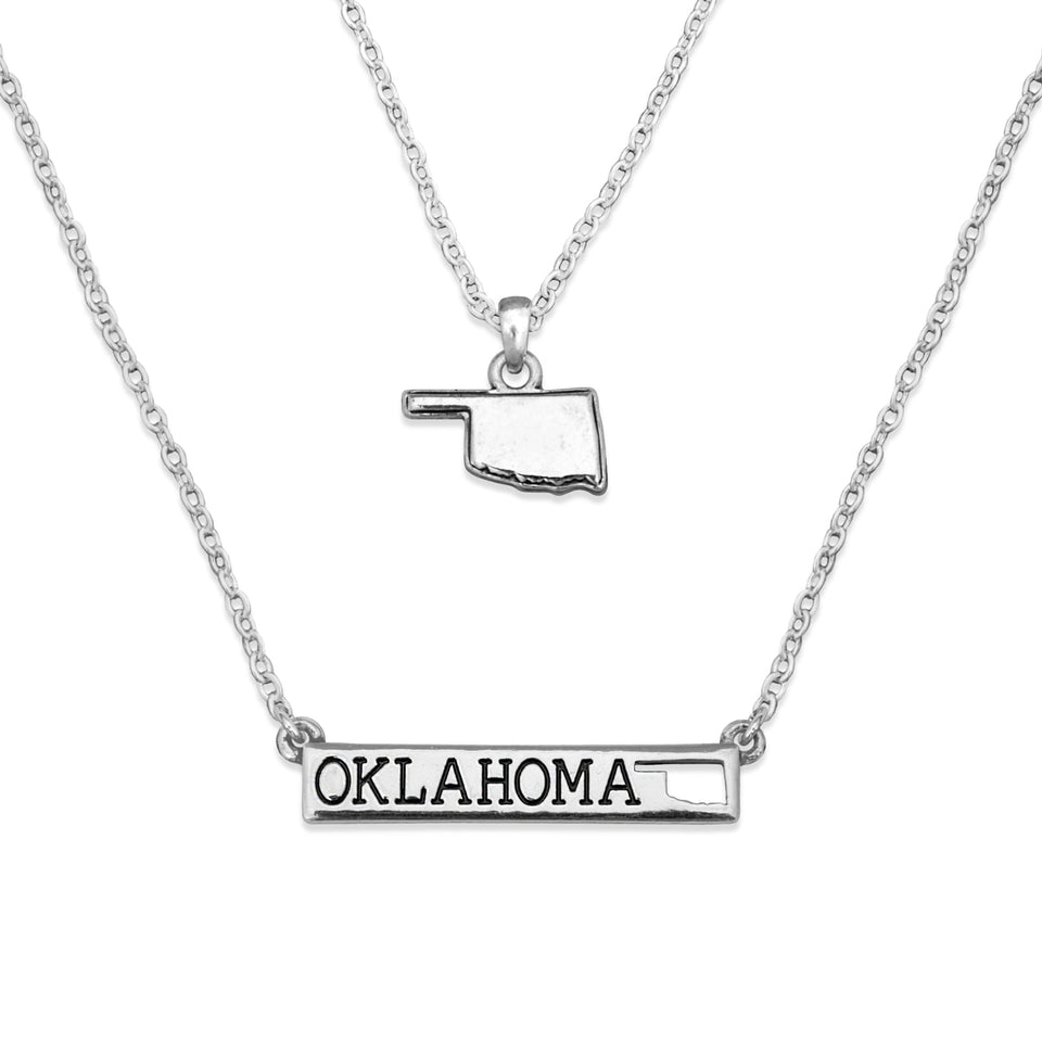 Oklahoma State Pride ''Silver Double Down State'' Necklace
