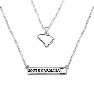 South Carolina State Pride ''Silver Double Down State'' Necklace