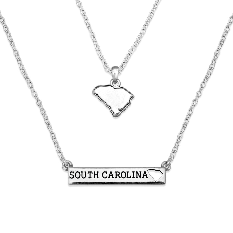 South Carolina State Pride ''Silver Double Down State'' Necklace