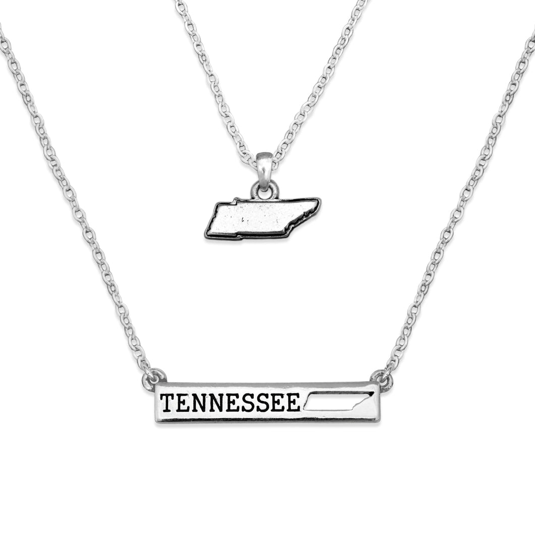 Tennessee State Pride ''Silver Double Down State'' Necklace