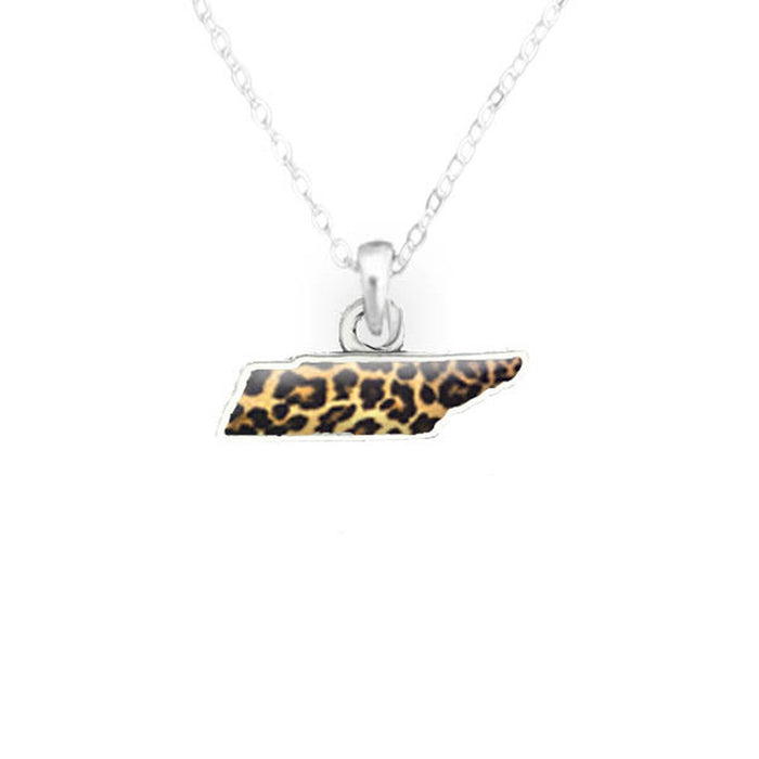 Tennessee State Pride ''Silver Cheetah Print State'' Necklace