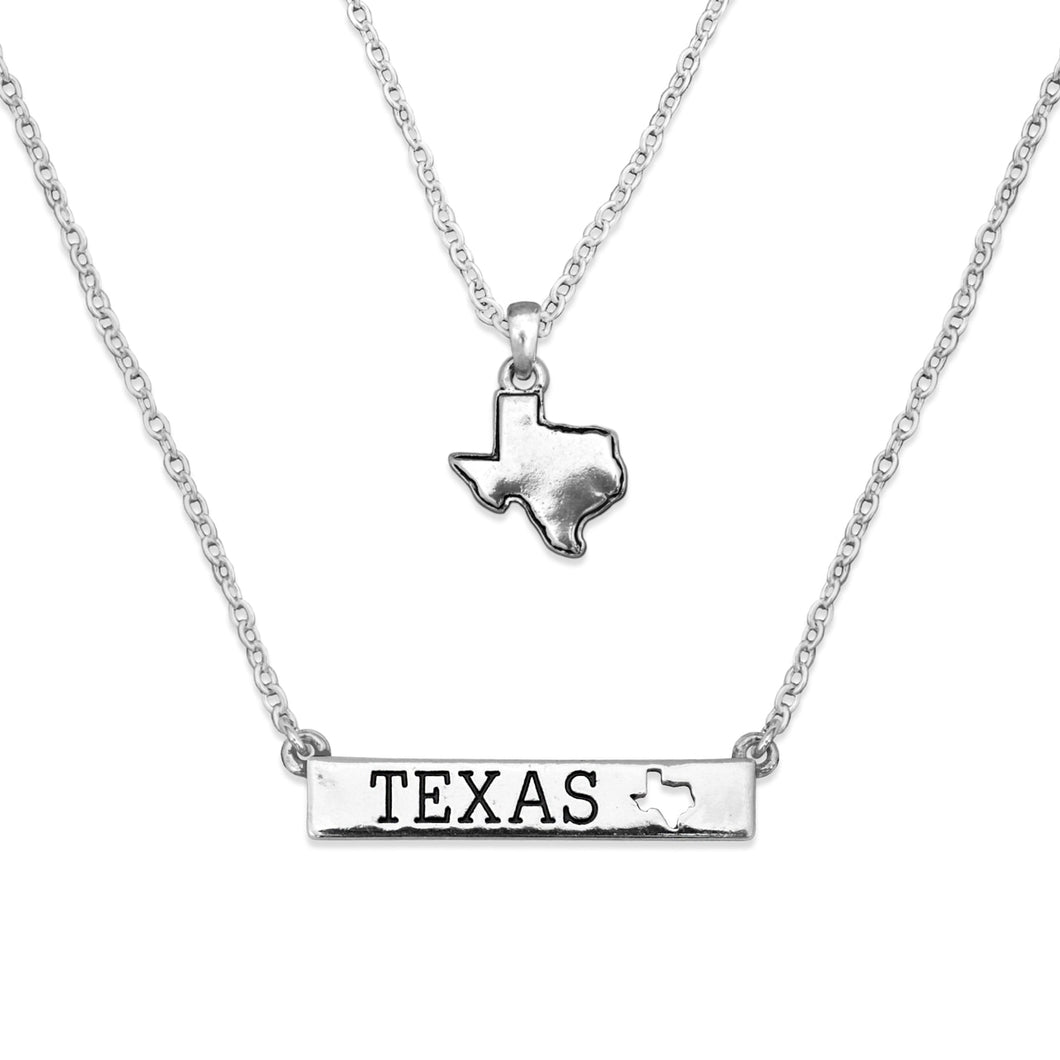 Texas State Pride ''Silver Double Down State'' Necklace
