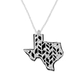 Texas State Pride ''Silver Crystal and Suede State'' Necklace