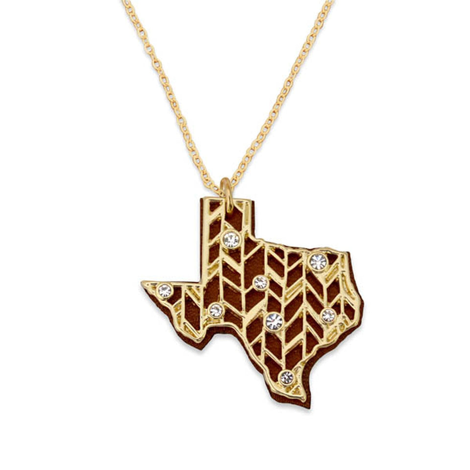 Texas State Pride ''Gold Crystal and Suede'' Necklace