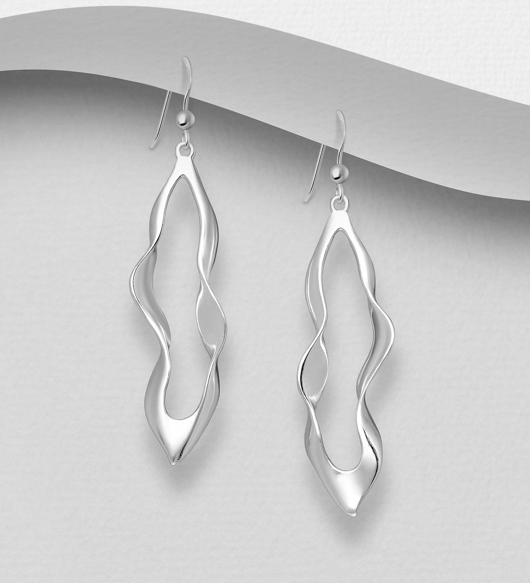 Sterling Silver Curvy Dangle Abstract Design Hook Earrings