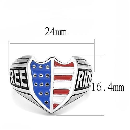 High Polished Stainless Steel USA Flag Free Rider Biker Ring