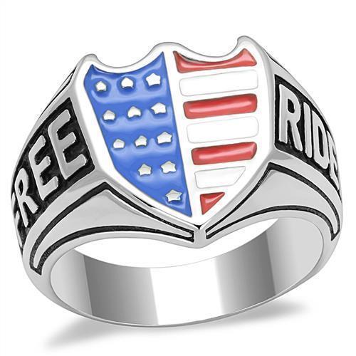 High Polished Stainless Steel USA Flag Free Rider Biker Ring
