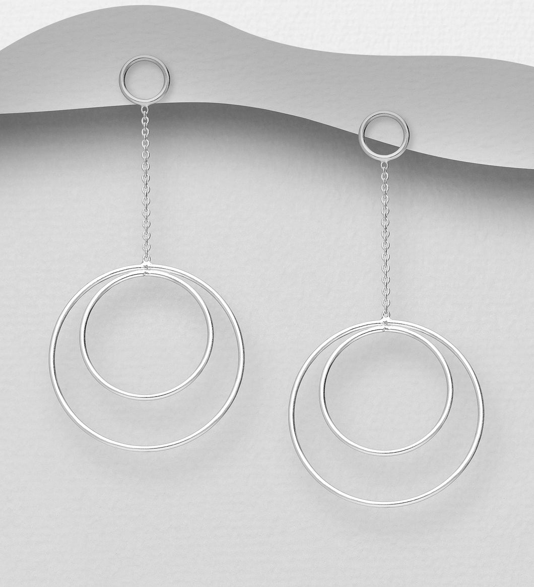 Sterling Silver Double Circles Push-Back Earrings