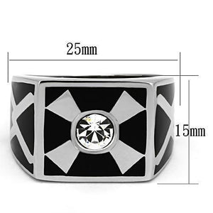 High Polished Totem Design w/ Clear Crystal Stainless Steel Biker Ring