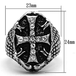 High Polished Black and White w/ Cross Design Stainless Steel Biker Ring