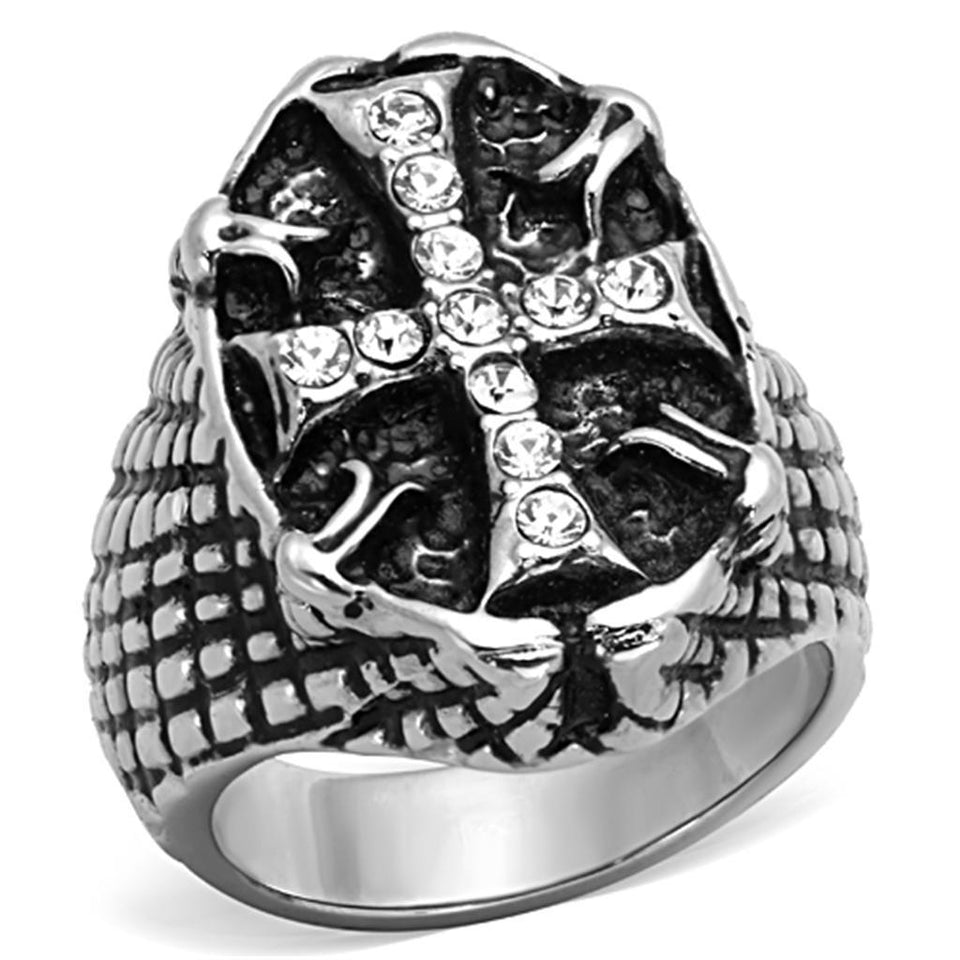 High Polished Black and White w/ Cross Design Stainless Steel Biker Ring