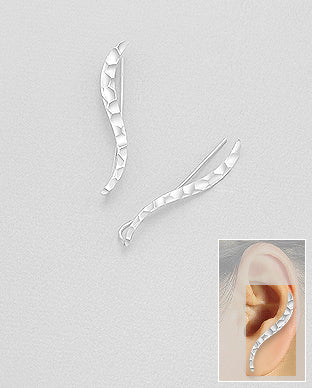 Sterling Silver Hammered Curved Ear Pins