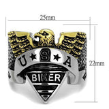 High Polished Bald Eagle w/ USA Rider Script Stainless Steel Biker Ring