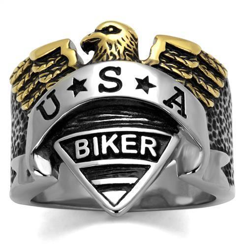 High Polished Bald Eagle w/ USA Rider Script Stainless Steel Biker Ring