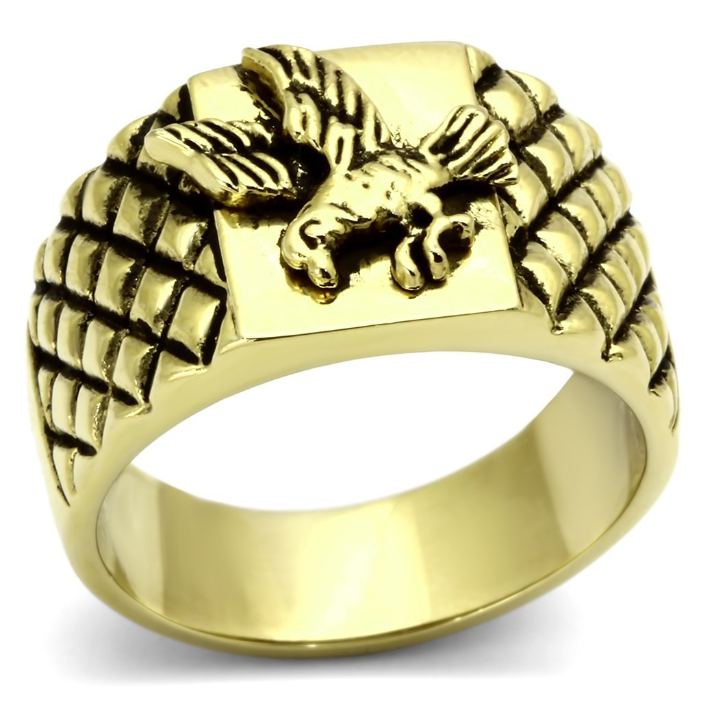 High Polished Gold Proud American Eagle Stainless Steel Biker Ring