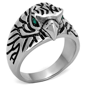 High Polished Rhinestone Emerald Crystal Stainless Steel Biker Ring