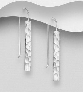 Sterling Silver Hammered Long Bar Hook Earrings