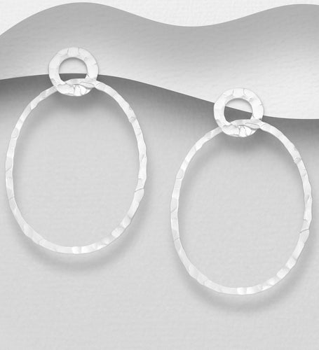 Sterling Silver Push-Back Earrings Featuring Hammered Circle Links