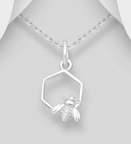 Sterling Silver Bee and Honeycomb Pendant