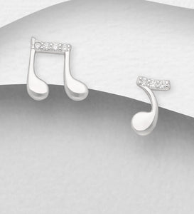Sterling Silver CZ Simulated Diamonds Music Notes Push-Back Earrings