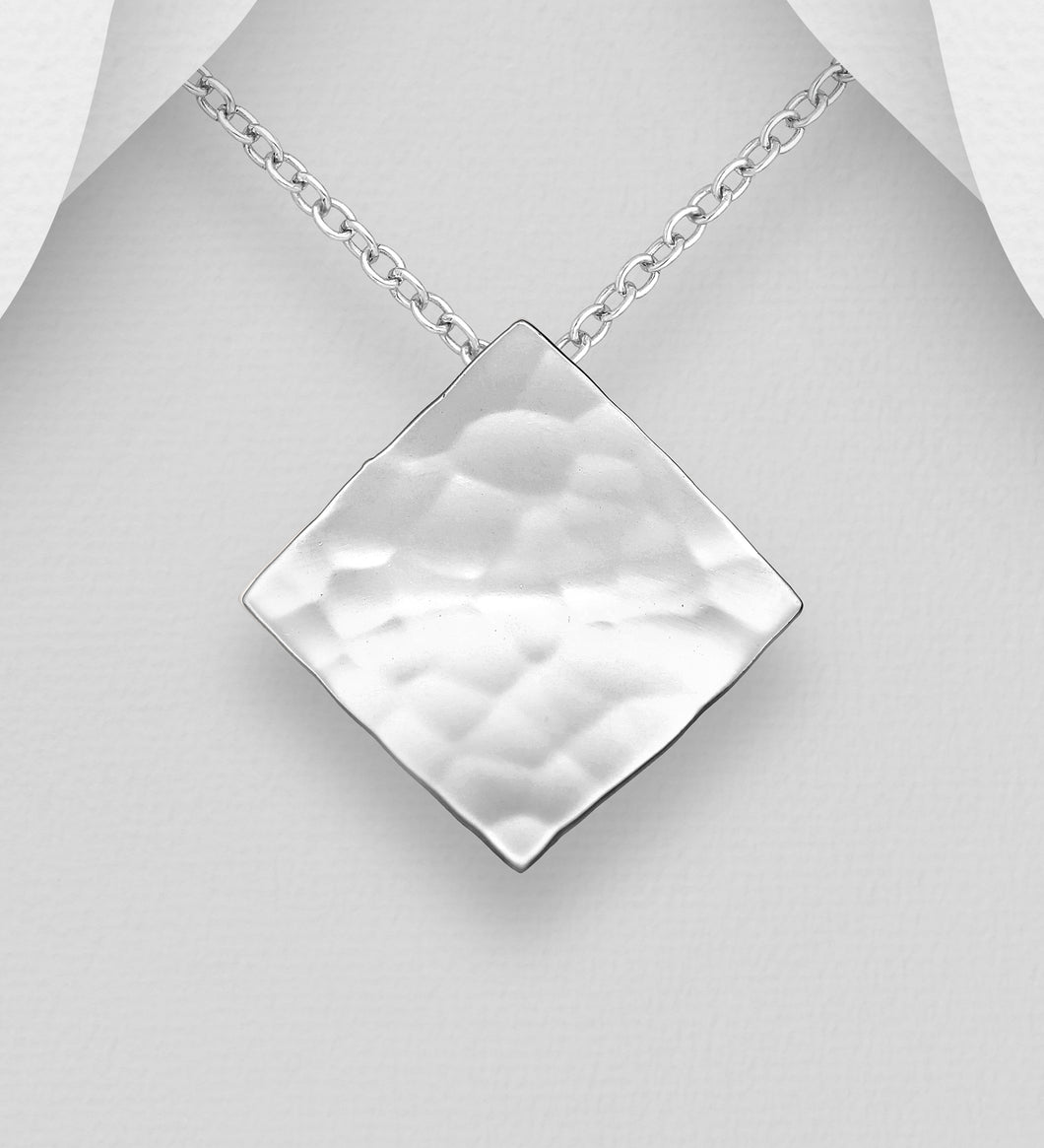 Sterling Silver Diamond Shape Hammered Rhombus Pendant