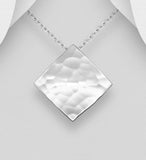 Sterling Silver Diamond Shape Hammered Rhombus Pendant