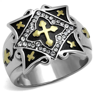 High Polished Crusader in Shield Crystals Stainless Steel Biker Ring
