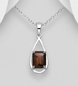 Sterling Silver Droplet Solitaire Pendant, Decorated with Smoky Quartz Gemstone
