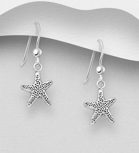Sterling Silver Oxidized Starfish Hook Earrings